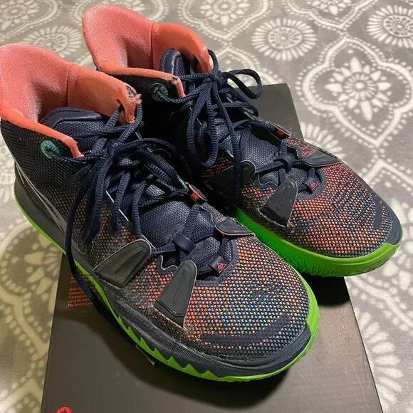 Nike Kyrie 7 Midnight Navy Basketball Shoes Sneakers Neon 🏀 Men's Size 9- used - Picture 7 of 16